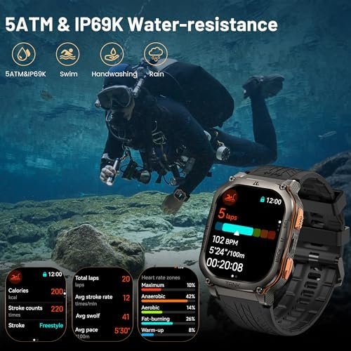 KOSPET Tank M3 Ultra Smart Watch with GPS, 50M Waterproof, Compass, Altitude, Air Pressure, 480mAh Extra Large Battery, Full Stainless Steel, Bluetooth Call, 1.96'' AMOLED Always-on Display, AI Voice - Image 7