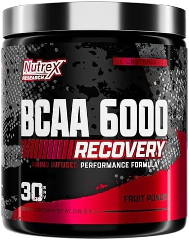 Nutrex Research – BCAA Powder 6000 Amino Acid – 6 Grams of BCAAs Amino Acids Supplement for Post Workout Recovery & Muscle Growth – Amino Energy Workout Recovery Drink (Fruit Punch – 30 Servings)
