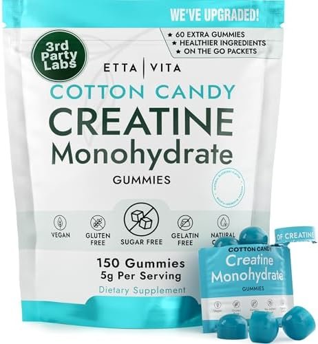 Sugar-Free Creatine Monohydrate Gummies (5g Per Packet) – Potent Creatine Gummies for Men & Women, Supplement for Muscle Support, Cellular Energy, Cognitive Function – Non-GMO, Gluten-Free, Vegan