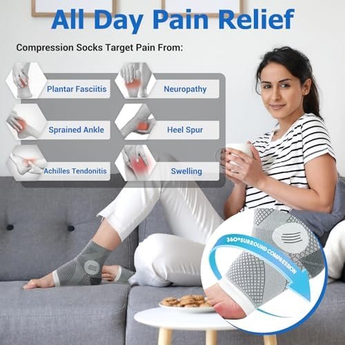 6Pairs Neuropathy Socks for Women and Men, Toeless Compression Socks, Soothe Relief Compression Socks, Compression Socks for Plantar Fasciitis, Achilles Tendonitis Relief, Arch Support (Large) - Image 4