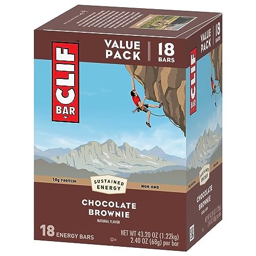 Clif Bar – Chocolate Brownie Flavor – Made with Organic Oats – 10g Protein – Non-GMO – Plant Based – Energy Bars – 2.4 oz. (18 Pack)