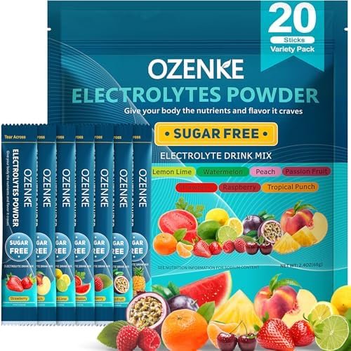 Electrolytes Powder Packets, Hydration Packets, Electrolytes Powder No Sugar, Portable Electrolyte Drink Mix for Rapid Hydration, Sugar Free & Low Sodium | 0 Calorie | 7 Flavors | 20 Sticks