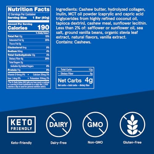 Bulletproof Vanilla Shortbread Collagen Protein Bars, Pack of 12, Keto-Friendly Snack with MCT Oil, 2g Sugar, No Added Sugar, Grass-Fed Collagen - Image 2