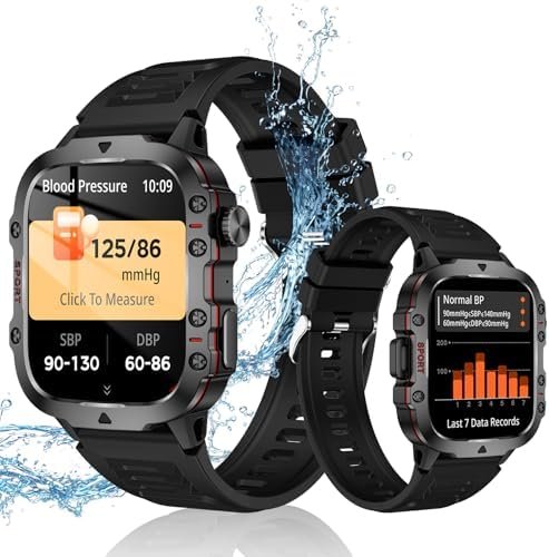 Blood Pressure Watch, Blood Pressure Watch for Men, Smart Watch, 1.96″ High-Resolution Touch Screen Fitness Tracker with Blood Pressure Tracker IP68 Waterproof Smartwatch for Android/iOS,Black