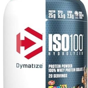 Dymatize x Fruity Pebbles ISO100 Whey Protein Powder Isolate, 25g of Protein, 20 Servings, 5.5g BCAAs, 120 Cal., Gluten Free, 1g Fat, 1g Sugar, 2g Carb