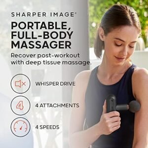 Sharper Image Powerboost Move – Portable Percussion Massage Gun with 4 Attachments, 4 Speeds| Lightweight Full Body Back & Shoulder Massager| Deep Tissue Muscle Recovery, Pain Relief & Soreness