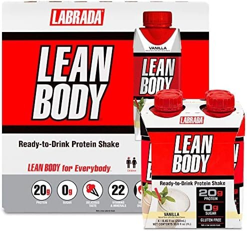 LABRADA Nutrition – Lean Body RTD Whey Protein Shake, Convenient On-The-Go Meal Replacement Shake for Men & Women, 20 Grams of Protein – Zero Sugar, Lactose & Gluten Free, Vanilla (Pack of 16)