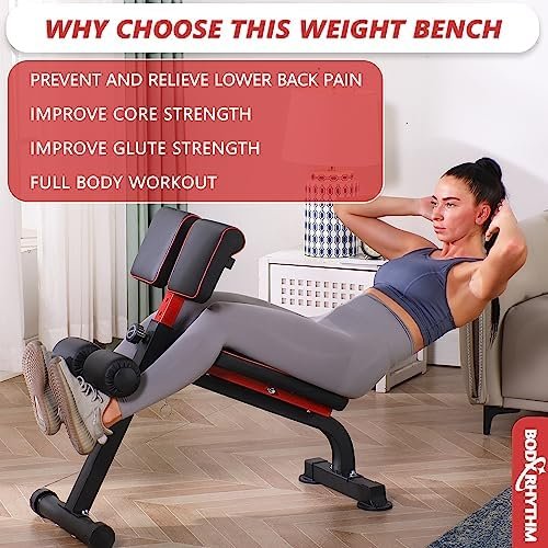 BODYRHYTHM Compact Adjustable Weight Bench for Full Body Strength Training, Ab/Back Hyper Roman Chair, Adjustable Ab Sit up Bench, Incline Decline Bench, Flat Bench, Hyperextension Bench, Back Extension Machine - Image 2