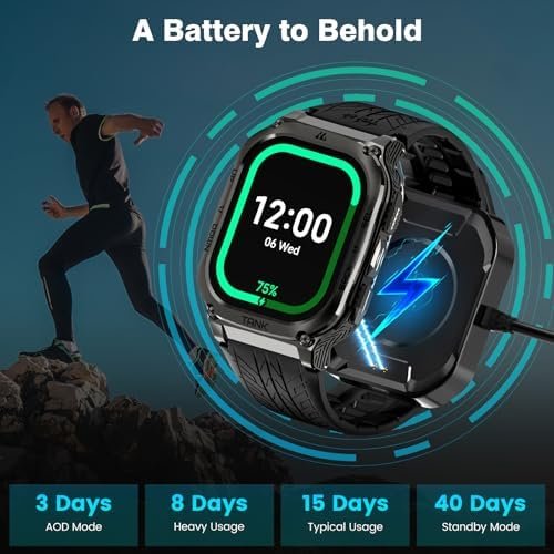 AMAZTIM Smart Watch, 60 Days Extra-Long Battery, 50M Waterproof, Rugged Military Bluetooth Call(Answer/Dial Calls), 2.0" Ultra Large HD Display, AI Voice Assistant (Shiny Black) - Image 4