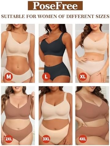 PoseFree Womens Seamless Wireless Supportive Bra Push Up Comfort Soft No Underwire Full Coverage T-Shirt Bra - Image 4
