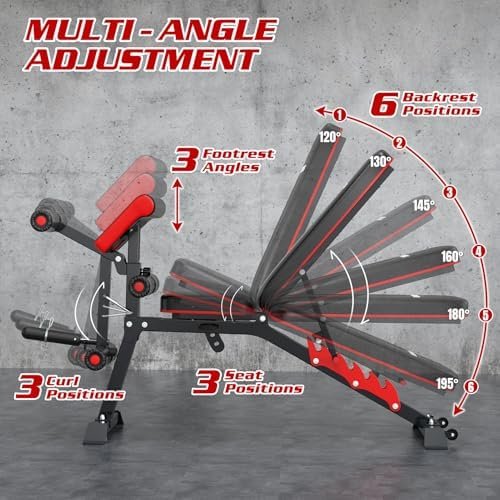 Fostoy Adjustable Weight Bench Press, 800lbs Load Workout Bench with Leg Extension and Preacher Pad, Flat/Incline/Decline Exercise Multi-Functional Bench for Home Workout Weight Training - Image 3