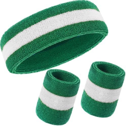 WILLBOND 3 Pcs Sweatbands Set 80s 90s Neon Sports Headband Tennis Striped Sweat Band Sports Competitions Games for Men Women Party Supplies