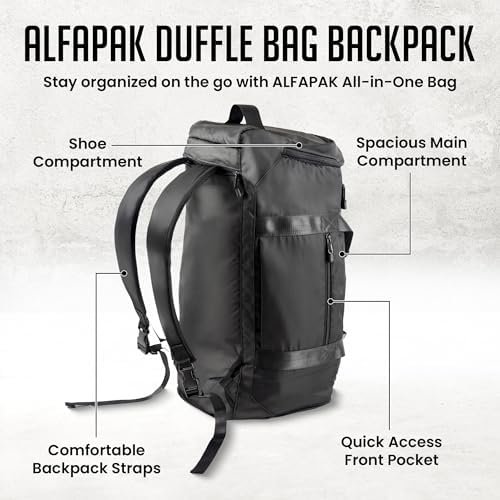 Gym Duffel Bag Backpack - 45L - Heavy Duty Gym Bag for Men/Women with Shoe Compartment - Multiple Pockets & Straps - Water Resistant Weekender Bag for Workout & Travel - Image 2