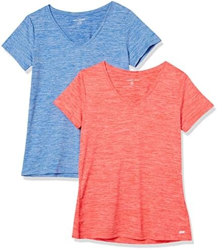 Amazon Essentials Women’s Tech Stretch Short-Sleeve V-Neck T-Shirt (Available in Plus Size), Pack of 2