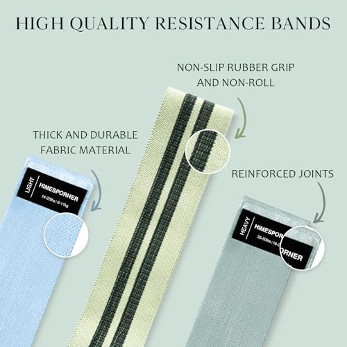 Wide Fabric Resistance Bands for Working Out, 3 Level Non-Slip Exercise Booty Bands for Women & Men Leg and Glutes with Hair Ties and Tape Measure - for Home Gym Workout, Yoga, Pilates - Image 3