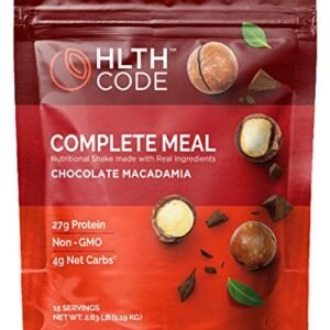 HLTH Code Complete Meal Replacement Shake - Healthiest Meal Replacement = Healthiest You | Keto Friendly | High Protein | Low Carb | Collagen | Gluten Free | Chocolate Macadamia (15 servings)