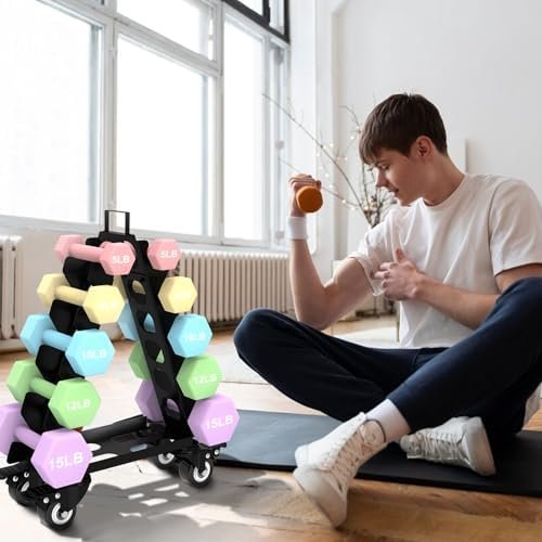 Dumbbell Rack 5 Tier with Wheels(Dumbbells not included),A-Frame Metal Dumbbell Holder with Handle,Multilevel Weight Storage for Dumbbells,Tree Shape Compact Weight Rack/Holder,Perfect for Home Gym - Image 7