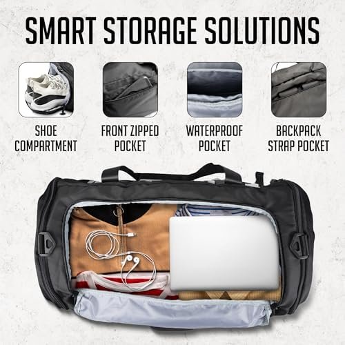 Gym Duffel Bag Backpack - 45L - Heavy Duty Gym Bag for Men/Women with Shoe Compartment - Multiple Pockets & Straps - Water Resistant Weekender Bag for Workout & Travel - Image 4