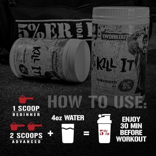 5% Nutrition Rich Piana Kill It Pre Workout Powder w/Creatine, Caffeine, Beta Alanine, Hydroprime Glycerol for Pump, Strength, Endurance | 14.25 oz, 40 Srvgs (Fruit Punch) - Image 4