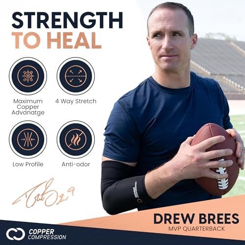 Copper Compression Arm Sleeve - Copper Infused Full Arm Brace for Forearm, Bicep, Triceps - Tennis Elbow, Basketball, Golf, Arthritis, Tendonitis, Bursitis, Post Surgery Rehab - Black - S - Image 7