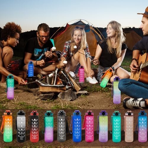 32oz Sports Water Bottle Outdoor, with Drinking Time and Capacity Labels, Sport Water Cups with Straw,BPA Free Leak Proof,for Fitness Gym Running Climbing(32oz Black red) - Image 9