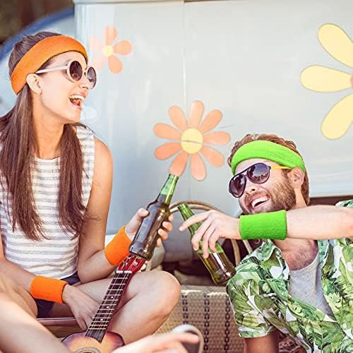 SATINIOR 8 Sets 80s Sweat Band and Wristband Sports Neon Headbands Exercise Sweatbands Gym Sports Wristbands for Men Women Sports Activities - Image 4