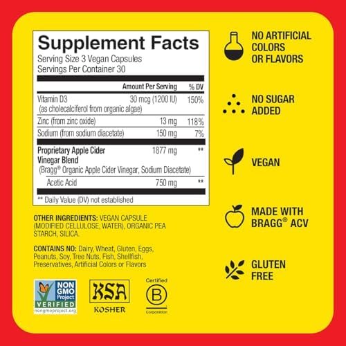 Bragg Apple Cider Vinegar Capsules with Vitamin D and Zinc - 90 Capsules - Supports The Immune System - Image 6