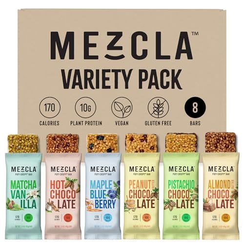 Mezcla Vegan Chocolate High Protein Bars, Gluten Free, Plant Based, Non GMO, No Dairy, 10g Protein, Healthy Snacks, Variety Pack (8 Bars)