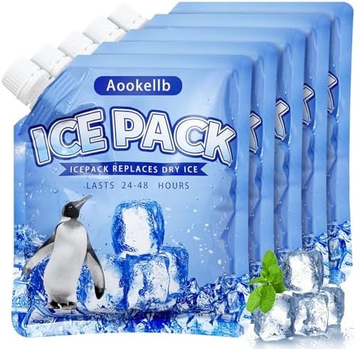 2025 Reusable Ice Packs for Cooler, Aookellb 5 Pack Long Lasting Gel Freezer Packs for Coolers, Cold Packs for Cooler Bag Backpacks, Lunch Box, Cooler Bag, Keeps Food Cold Fresh