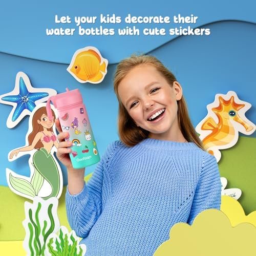 Kids Water Bottle, 2-Pack 16oz Kids Water Bottle with Stickers for School, insulated Stainless Steel Straw Cup(Pink+Blue) - Image 5