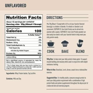 Isopure Zero Carb 100% Pure Whey Isolate Protein Powder, Lactose Free, Gluten Free, With Vitamins, Unflavored, 25g Protein Per Serving, 1 Lb, 16 Servings