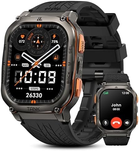 KOSPET Tank M3 Ultra Smart Watch with GPS, 50M Waterproof, Compass, Altitude, Air Pressure, 480mAh Extra Large Battery, Full Stainless Steel, Bluetooth Call, 1.96” AMOLED Always-on Display, AI Voice