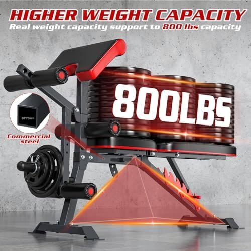 Fostoy Adjustable Weight Bench Press, 800lbs Load Workout Bench with Leg Extension and Preacher Pad, Flat/Incline/Decline Exercise Multi-Functional Bench for Home Workout Weight Training - Image 2