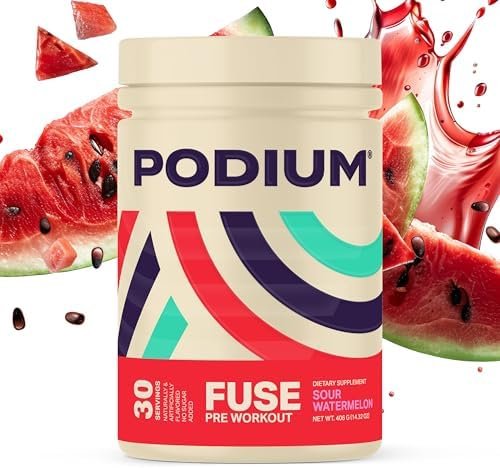 Podium Nutrition, Fuse Pre Workout Powder, Sour Watermelon, 30 Servings, Beta Alanine and Caffeine for Energy, Gluten Free, Soy Free, Dairy Free