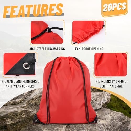 20pcs Drawstring Backpack Sport Gym Bag, 13.39"x16.93" Sport Cinch Bags Drawstring with Reinforced Bottom, Waterproof Gym Drawstring Bag Sackpack for Sport Baseball Beach Traveling Party, Red - Image 4