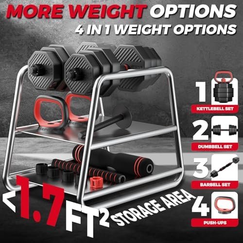 KeppiFitness Adjustable Dumbbell Set, 30/40/50/70/90 lb Weight Set with Connector Bar, 4 in 1 Workout Gear with Dumbbell, Kettlebell, Barbell, Push up Handle for Home Gym Fitness Exercise - Image 3