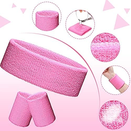 SATINIOR 8 Sets 80s Sweat Band and Wristband Sports Neon Headbands Exercise Sweatbands Gym Sports Wristbands for Men Women Sports Activities - Image 5