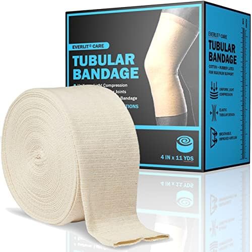 EVERLIT Elasticated Tubular Support Bandage | Stockinette Tubing for Large Arm, Knees, Legs | Light to Moderate Compression Bandage Roll for Tissue Support (Size F | 4″ x 11 yd)