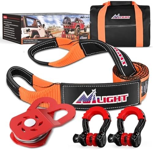 Nilight Offroad Recovery Kit 3″ x 8′ Tow Strap with Winch Snatch Block Pulley and 2Pcs 3/4″ Anti-Theft D-Ring Shackles Storage Bag Heavy Duty Tow Rope for Car Truck SUV ATV (MBS 31500LBS)
