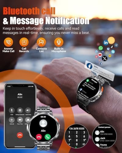 1.85" Big Screen Military Smart Watch for Men with Flashlight, 730mAh Large Battery, IP68 Waterproof, Bluetooth Calling, 114 Sports Modes, Heart Rate/Sleep Monitor for iOS Android - Image 5