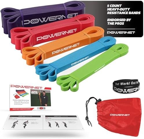 PowerNet Resistance Bands, Heavy Duty & Regular Resistance Color-Coded Exercise Bands, Workout Equipment for Home Gym, Progressive Elastic Bands for Stretching & Training, Regular, Heavy-Duty or Combo