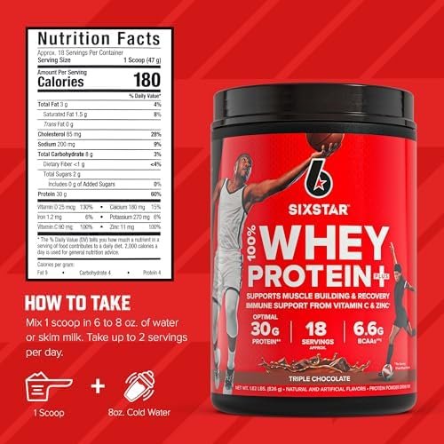 Six Star Whey Protein Powder Plus - Muscle Building & Recovery Formula with Whey Isolate Powder, BCAAs, 30g Protein, Immune Support - Post-Workout Supplement - Triple Chocolate, 1.8 lbs - Image 5