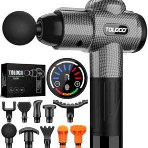 TOLOCO Massage Gun, Deep Tissue Back Massager for Athletes with 10 Massage Heads, Electric Muscle Percussion Massager for Any Pain Relief, FSA and HSA Eligible, Carbon