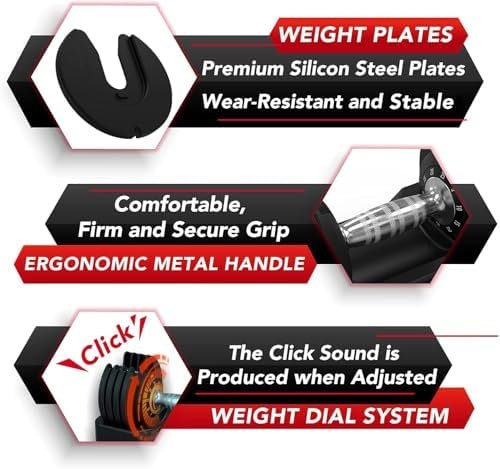 Keppi Adjustable Dumbbells Set, 25lb/55lb Dumbbells with Anti-Slip Metal Handle for Exercise & Fitness Fast Adjust Weight for Full Body Workout Fitness - Image 6