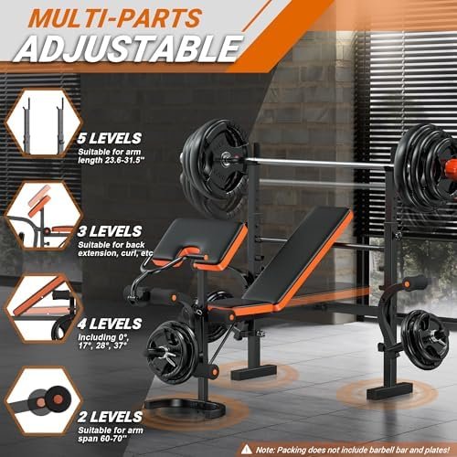 XDDIAS Weight Bench, 770LBS Bench Press Set with Leg Extension, 6 in 1 Olympic Weight Bench for Home Gym, Adjustable Workout Bench with Rack & Preacher Pad, Flat Incline Bench for Weight Lifting - Image 2