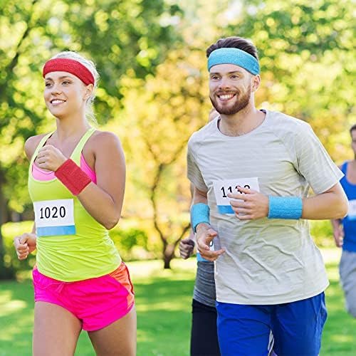 SATINIOR 8 Sets 80s Sweat Band and Wristband Sports Neon Headbands Exercise Sweatbands Gym Sports Wristbands for Men Women Sports Activities - Image 6