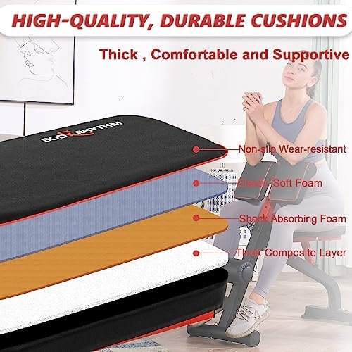 BODYRHYTHM Compact Adjustable Weight Bench for Full Body Strength Training, Ab/Back Hyper Roman Chair, Adjustable Ab Sit up Bench, Incline Decline Bench, Flat Bench, Hyperextension Bench, Back Extension Machine - Image 6