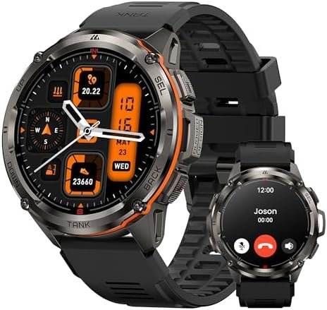 KOSPET Tank T3 Ultra Smart Watch for Men GPS, Extra-Long Battery, 50M Waterproof, Stainless Steel Unibody Rugged Smartwatch with Bluetooth Calling, 1.43″ AMOLED Display, Pressure&Altitude&Compass