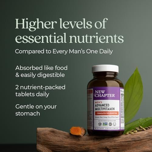 New Chapter Men's Multivitamin Advanced Formula for Stress, Brain, Immune, Heart & Energy Support, Higher Levels of Whole-Food Fermented Essential Nutrients for Men + Selenium + B Vitamins, 120 ct - Image 5