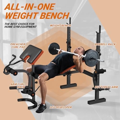 XDDIAS Weight Bench, 770LBS Bench Press Set with Leg Extension, 6 in 1 Olympic Weight Bench for Home Gym, Adjustable Workout Bench with Rack & Preacher Pad, Flat Incline Bench for Weight Lifting - Image 7